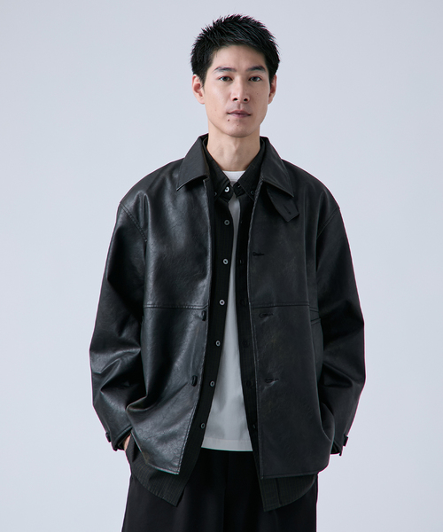 セール】フェード加工 フェイクレザーカーコート（ライダース