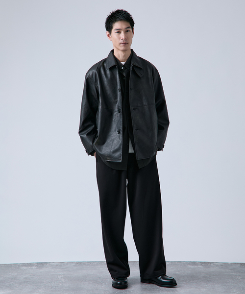 B.C STOCK（ベーセーストック）の「フェード加工 フェイクレザーカーコート（ライダースジャケット・メンズ・ブラック・LARGE/MEDIUM）」の16枚目の写真