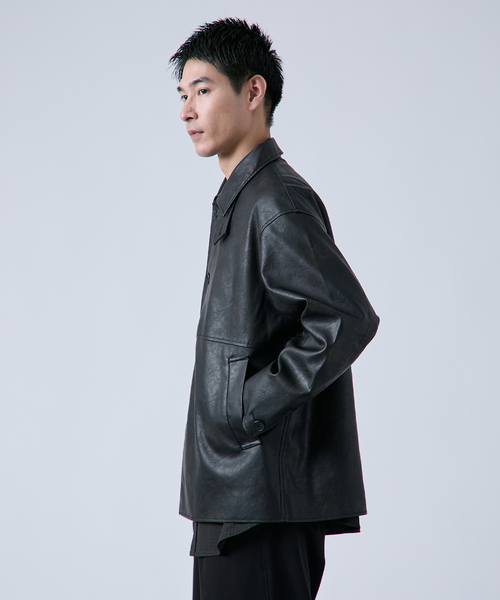 セール】フェード加工 フェイクレザーカーコート（ライダース