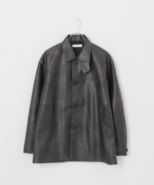 セール】フェード加工 フェイクレザーカーコート（ライダース