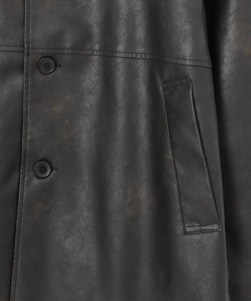 B.C STOCK（ベーセーストック）の「フェード加工 フェイクレザーカーコート（ライダースジャケット・メンズ・ブラック・LARGE/MEDIUM）」の14枚目の写真