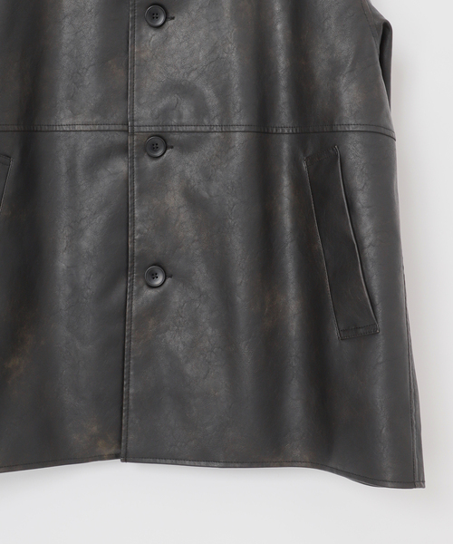 セール】フェード加工 フェイクレザーカーコート（ライダース