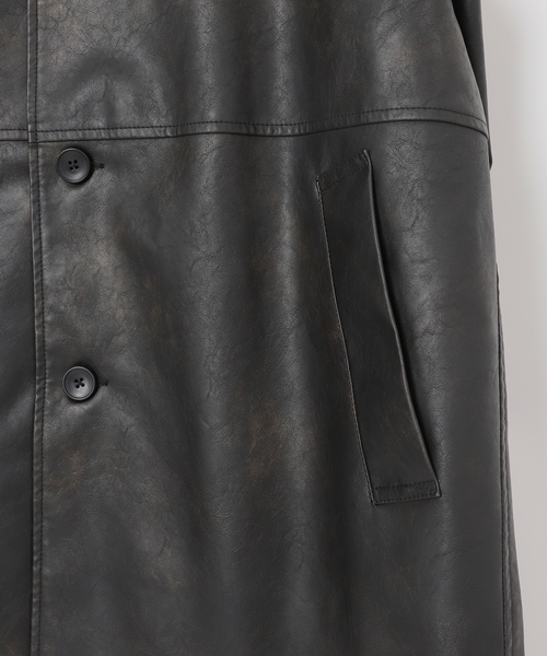 B.C STOCK（ベーセーストック）の「フェード加工 フェイクレザーカーコート（ライダースジャケット・メンズ・ブラック・LARGE/MEDIUM）」の4枚目の写真