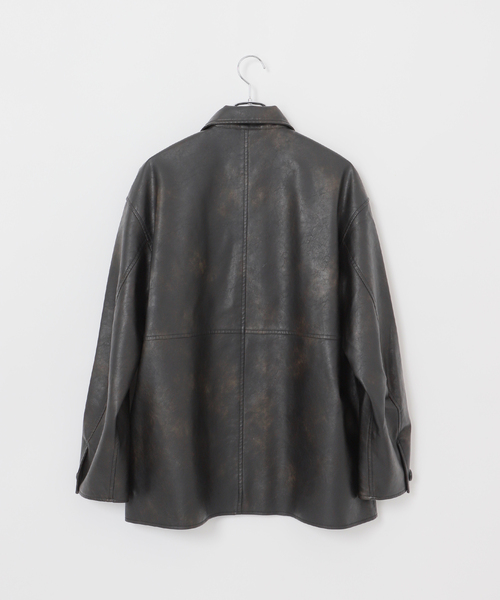 B.C STOCK（ベーセーストック）の「フェード加工 フェイクレザーカーコート（ライダースジャケット・メンズ・ブラック・LARGE/MEDIUM）」の5枚目の写真