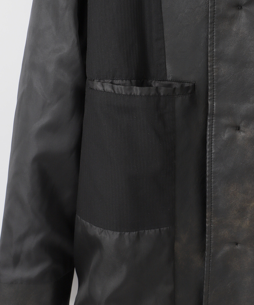 B.C STOCK（ベーセーストック）の「フェード加工 フェイクレザーカーコート（ライダースジャケット・メンズ・ブラック・LARGE/MEDIUM）」の8枚目の写真