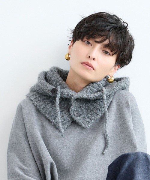 BARNYARDSTORM（バンヤードストーム）の「BARNYARDSTORM / フードツキスヌード（ネックウォーマー/スヌード・レディース・グレー/ホワイト/ベージュ・FREE）」の22枚目の写真