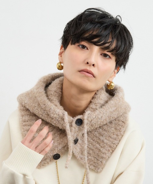 BARNYARDSTORM（バンヤードストーム）の「BARNYARDSTORM / フードツキスヌード（ネックウォーマー/スヌード・レディース・グレー/ホワイト/ベージュ・FREE）」の5枚目の写真