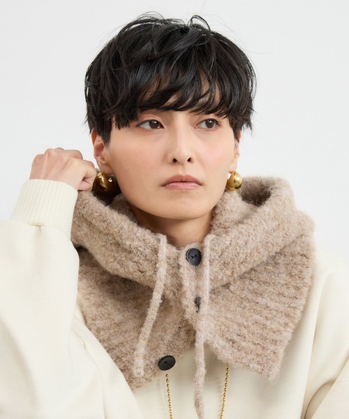 BARNYARDSTORM（バンヤードストーム）の「BARNYARDSTORM / フードツキスヌード（ネックウォーマー/スヌード・レディース・グレー/ホワイト/ベージュ・FREE）」の6枚目の写真