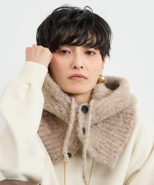 BARNYARDSTORM（バンヤードストーム）の「BARNYARDSTORM / フードツキスヌード（ネックウォーマー/スヌード・レディース・グレー/ホワイト/ベージュ・FREE）」の7枚目の写真