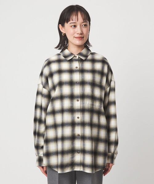 新品 Rene ルネ クロップドブラウス チェック柄 グリーン 白 黒 34 セール】コットン ネル チェック シャツ（シャツ/ブラウス）｜green