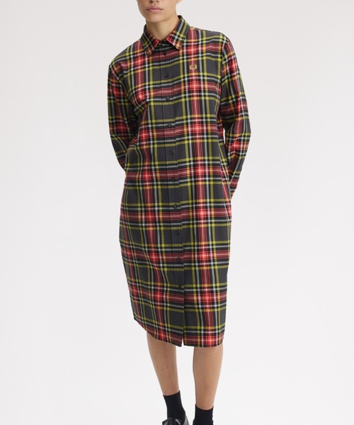 セール】Tartan Shirt Dress／タータンチェックシャツワンピース