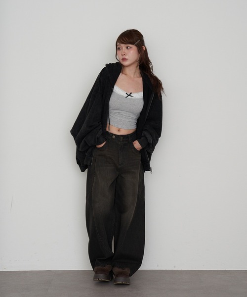 RAY CASSIN（レイカズン）の「ピグメントルーズスウェット / パーカー（パーカー・レディース・ブラック/ベージュ/ブラウン・FREE）」の5枚目の写真