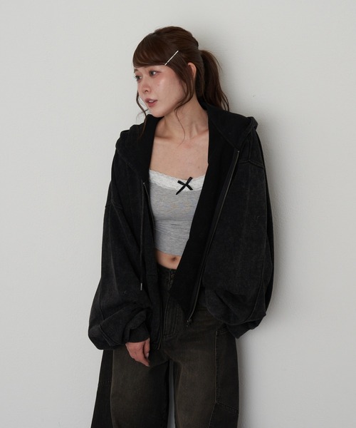 RAY CASSIN（レイカズン）の「ピグメントルーズスウェット / パーカー（パーカー・レディース・ブラック/ベージュ/ブラウン・FREE）」の7枚目の写真