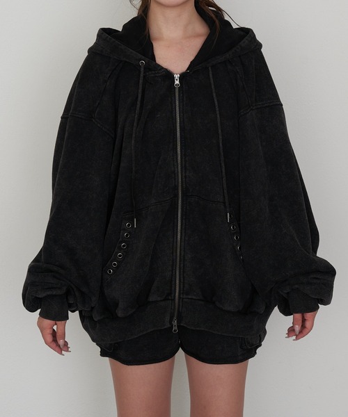 RAY CASSIN（レイカズン）の「ピグメントルーズスウェット / パーカー（パーカー・レディース・ブラック/ベージュ/ブラウン・FREE）」の11枚目の写真