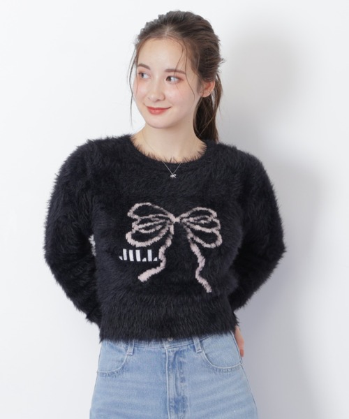 JILL by JILL STUART（ジルバイジルスチュアート）の「◇フェザーリボンジャガードニット（ニット/セーター・レディース・ブラック/ホワイト/ピンク・FREE）」の8枚目の写真