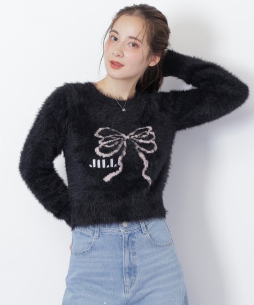 JILL by JILL STUART（ジルバイジルスチュアート）の「◇フェザーリボンジャガードニット（ニット/セーター・レディース・ブラック/ホワイト/ピンク・FREE）」の9枚目の写真