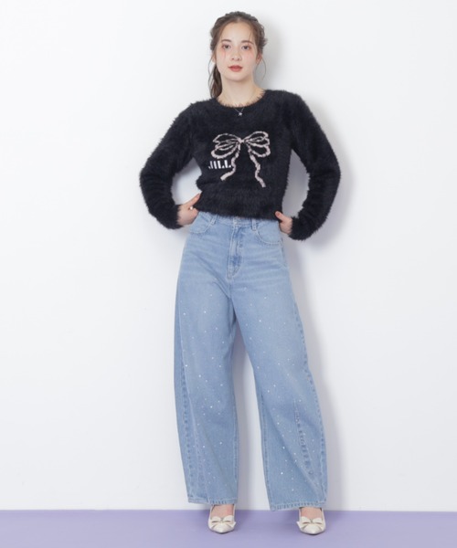 JILL by JILL STUART（ジルバイジルスチュアート）の「◇フェザーリボンジャガードニット（ニット/セーター・レディース・ブラック/ホワイト/ピンク・FREE）」の10枚目の写真