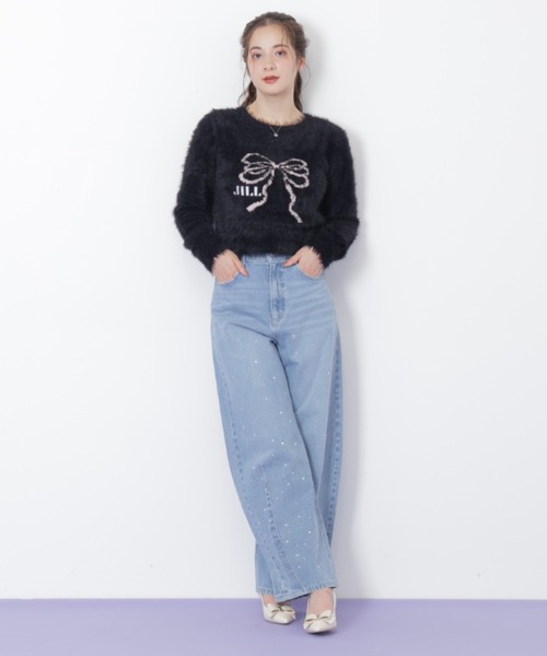 JILL by JILL STUART（ジルバイジルスチュアート）の「◇フェザーリボンジャガードニット（ニット/セーター・レディース・ブラック/ホワイト/ピンク・FREE）」の11枚目の写真