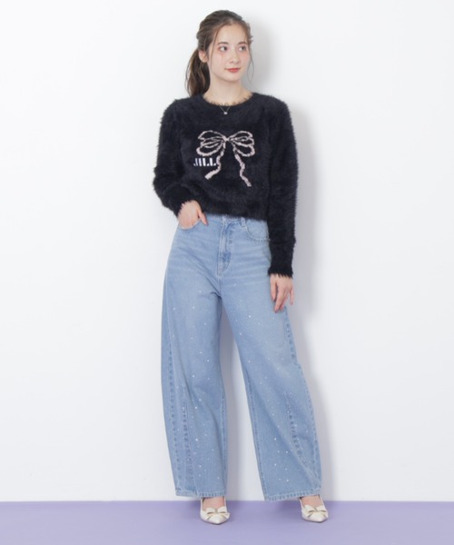 JILL by JILL STUART（ジルバイジルスチュアート）の「◇フェザーリボンジャガードニット（ニット/セーター・レディース・ブラック/ホワイト/ピンク・FREE）」の12枚目の写真