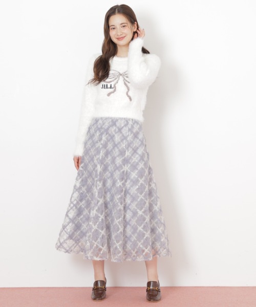 JILL by JILL STUART（ジルバイジルスチュアート）の「◇フェザーリボンジャガードニット（ニット/セーター・レディース・ブラック/ホワイト/ピンク・FREE）」の4枚目の写真