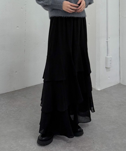 archives(アルシーヴ)の「ドットアソートフリルティアードスカート(スカート・レディース・ホワイト×ブラウン/アイボリー/ホワイト×ブラック/ブラック・MEDIUM)」の4枚目の写真