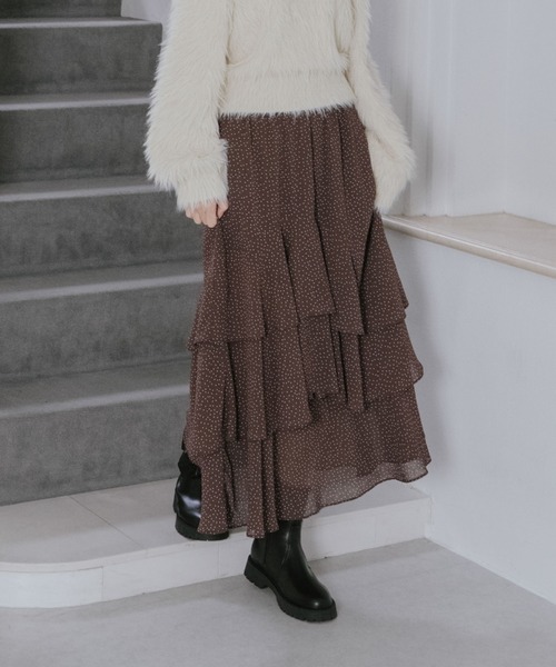 archives(アルシーヴ)の「ドットアソートフリルティアードスカート(スカート・レディース・ホワイト×ブラウン/アイボリー/ホワイト×ブラック/ブラック・MEDIUM)」の6枚目の写真