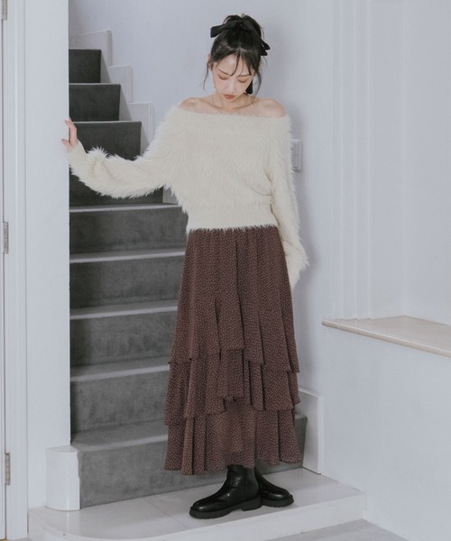 archives(アルシーヴ)の「ドットアソートフリルティアードスカート(スカート・レディース・ホワイト×ブラウン/アイボリー/ホワイト×ブラック/ブラック・MEDIUM)」の8枚目の写真