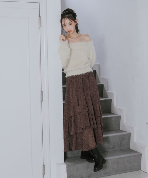 archives(アルシーヴ)の「ドットアソートフリルティアードスカート(スカート・レディース・ホワイト×ブラウン/アイボリー/ホワイト×ブラック/ブラック・MEDIUM)」の9枚目の写真