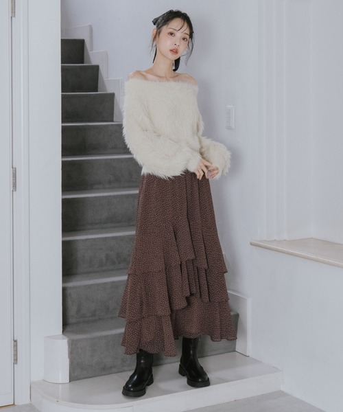 archives(アルシーヴ)の「ドットアソートフリルティアードスカート(スカート・レディース・ホワイト×ブラウン/アイボリー/ホワイト×ブラック/ブラック・MEDIUM)」の10枚目の写真