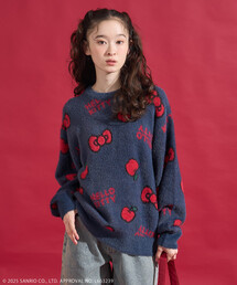 SANRIO/サンリオ 「HELLO KITTY」 シャギー リボン 総柄 ニット
