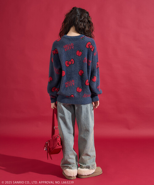 FREAK'S STORE(フリークスストア)の「SANRIO/サンリオ 「HELLO KITTY」 シャギー リボン 総柄 ニット(ニット/セーター・レディース・ネイビー/ホワイト・FREE)」の7枚目の写真