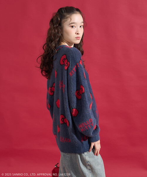 FREAK'S STORE(フリークスストア)の「SANRIO/サンリオ 「HELLO KITTY」 シャギー リボン 総柄 ニット(ニット/セーター・レディース・ネイビー/ホワイト・FREE)」の8枚目の写真