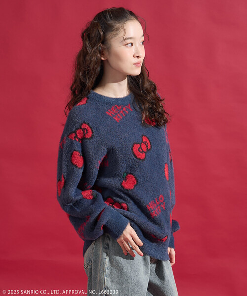 FREAK'S STORE(フリークスストア)の「SANRIO/サンリオ 「HELLO KITTY」 シャギー リボン 総柄 ニット(ニット/セーター・レディース・ネイビー/ホワイト・FREE)」の9枚目の写真