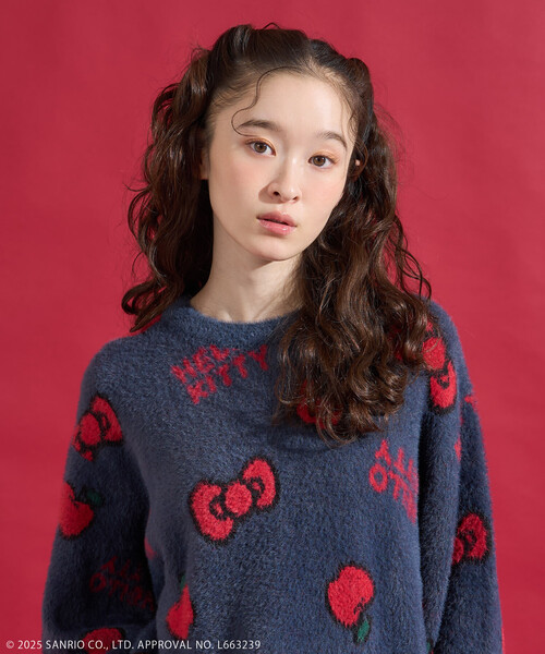 FREAK'S STORE(フリークスストア)の「SANRIO/サンリオ 「HELLO KITTY」 シャギー リボン 総柄 ニット(ニット/セーター・レディース・ネイビー/ホワイト・FREE)」の11枚目の写真
