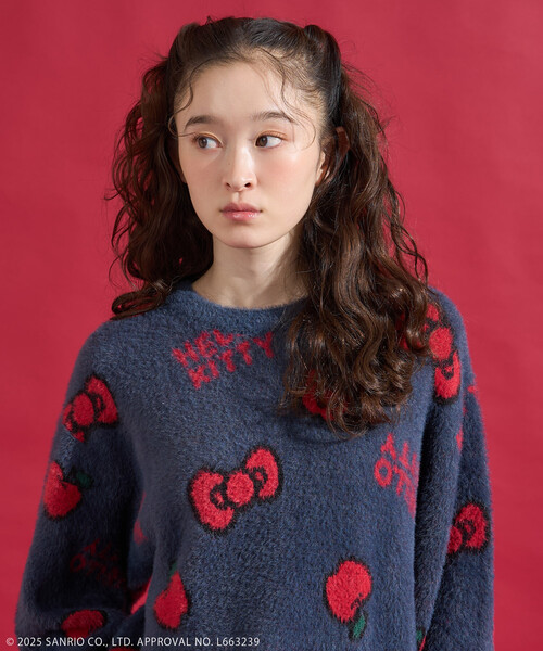 FREAK'S STORE(フリークスストア)の「SANRIO/サンリオ 「HELLO KITTY」 シャギー リボン 総柄 ニット(ニット/セーター・レディース・ネイビー/ホワイト・FREE)」の12枚目の写真