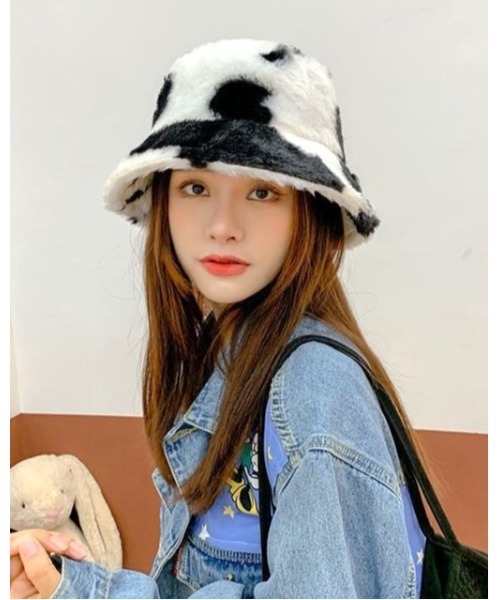 ^*^様 ファー風バケットハット ハート型装飾 様 ファー風バケットハット ハート型装飾 様 ファー風バケットハット