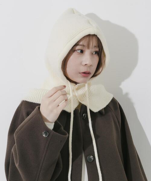 SMELLY（スメリー）の「リブニットバラクラバ（ニットキャップ/ビーニー・レディース・アイボリー/チャコールグレー・-）」の2枚目の写真