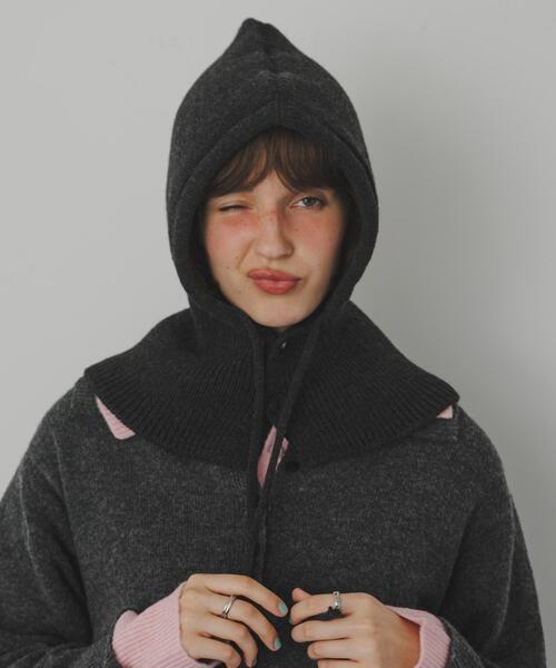 SMELLY（スメリー）の「リブニットバラクラバ（ニットキャップ/ビーニー・レディース・アイボリー/チャコールグレー・-）」の5枚目の写真