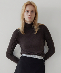 Basic Wool Jersey Half-Neck Top - Brownie Brown