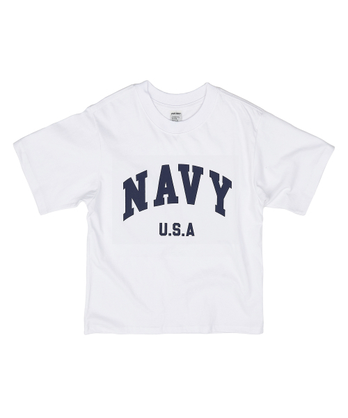 PAPERBOY(ペーパーボーイ)の「ネイビー U.S.A 半袖Tシャツ - ホワイト&ネイビー(Tシャツ/カットソー・レディース・その他・LARGE/X-LARGE/SMALL/MEDIUM)」の1枚目の写真