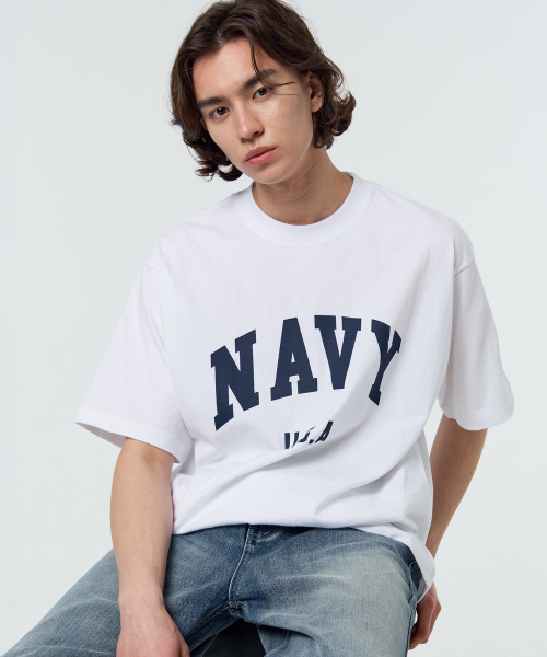 PAPERBOY(ペーパーボーイ)の「ネイビー U.S.A 半袖Tシャツ - ホワイト&ネイビー(Tシャツ/カットソー・レディース・その他・LARGE/X-LARGE/SMALL/MEDIUM)」の4枚目の写真