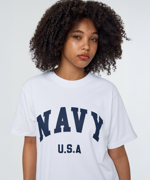 PAPERBOY(ペーパーボーイ)の「ネイビー U.S.A 半袖Tシャツ - ホワイト&ネイビー(Tシャツ/カットソー・レディース・その他・LARGE/X-LARGE/SMALL/MEDIUM)」の5枚目の写真