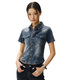 ウエスタンスリムデニムショートシャツ DCWSH002BlueA