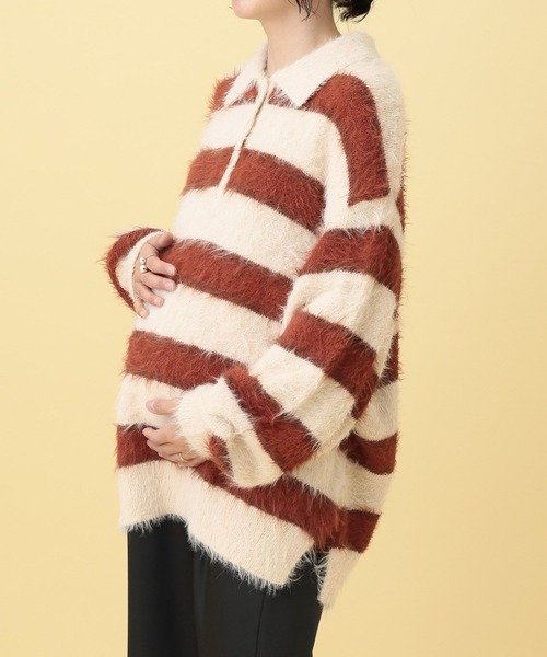 LEPSIM（レプシィム）の「【産前・産後対応】マタニティ／ラガーボーダーニット　630020（マタニティウェア/グッズ・レディース・レッド/ブラウン・FREE）」の4枚目の写真