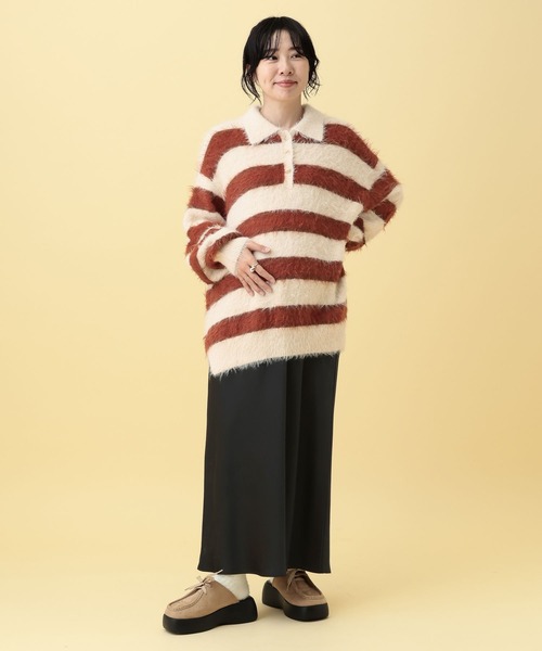 LEPSIM（レプシィム）の「【産前・産後対応】マタニティ／ラガーボーダーニット　630020（マタニティウェア/グッズ・レディース・レッド/ブラウン・FREE）」の6枚目の写真