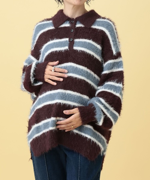 LEPSIM（レプシィム）の「【産前・産後対応】マタニティ／ラガーボーダーニット　630020（マタニティウェア/グッズ・レディース・レッド/ブラウン・FREE）」の8枚目の写真