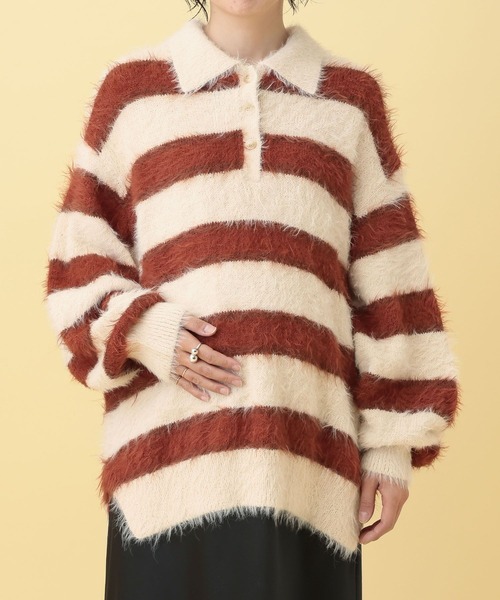 LEPSIM（レプシィム）の「【産前・産後対応】マタニティ／ラガーボーダーニット　630020（マタニティウェア/グッズ・レディース・レッド/ブラウン・FREE）」の3枚目の写真