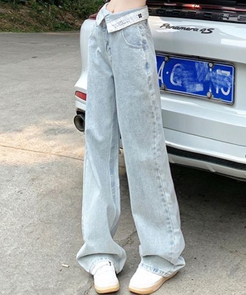 Mejoul(メジュール)の「【2026春夏新作】ウエスト折り返しハイウエストワイドデニムパンツ(デニムパンツ・レディース・ブルー・M/L)」の3枚目の写真