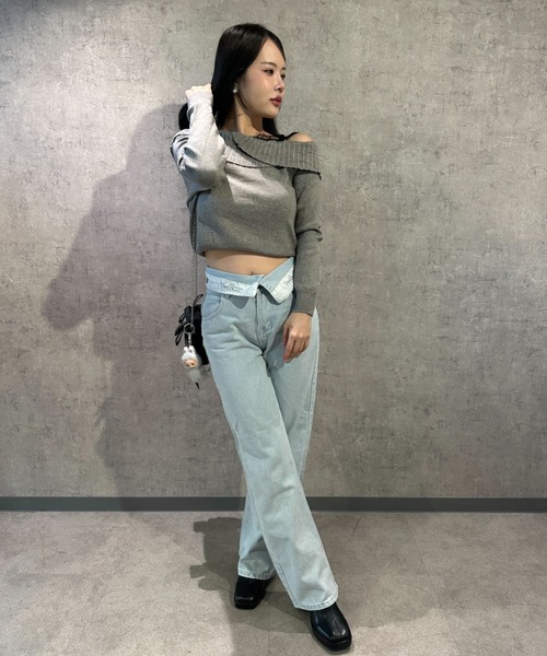 Mejoul(メジュール)の「【2026春夏新作】ウエスト折り返しハイウエストワイドデニムパンツ(デニムパンツ・レディース・ブルー・M/L)」の8枚目の写真