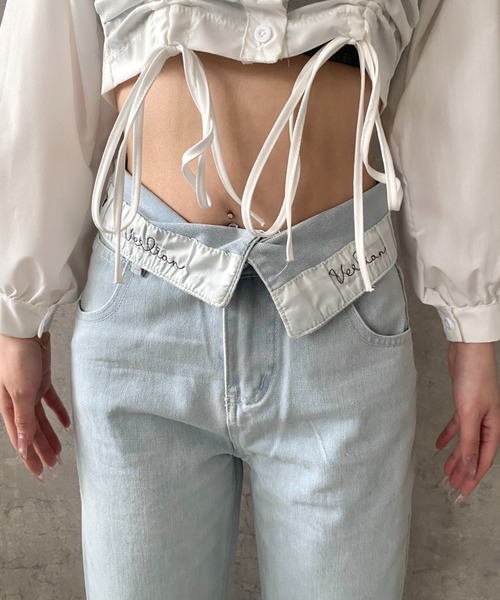 Mejoul(メジュール)の「ウエスト折り返しハイウエストワイドデニムパンツ(デニムパンツ・レディース・ブルー・M/L)」の13枚目の写真